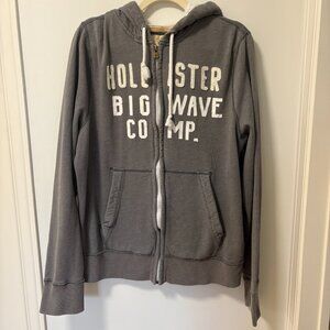 Vintage Y2K Hollister & Co. Zip Up Hoodie Grey Size XL Beach Big Wave Surf